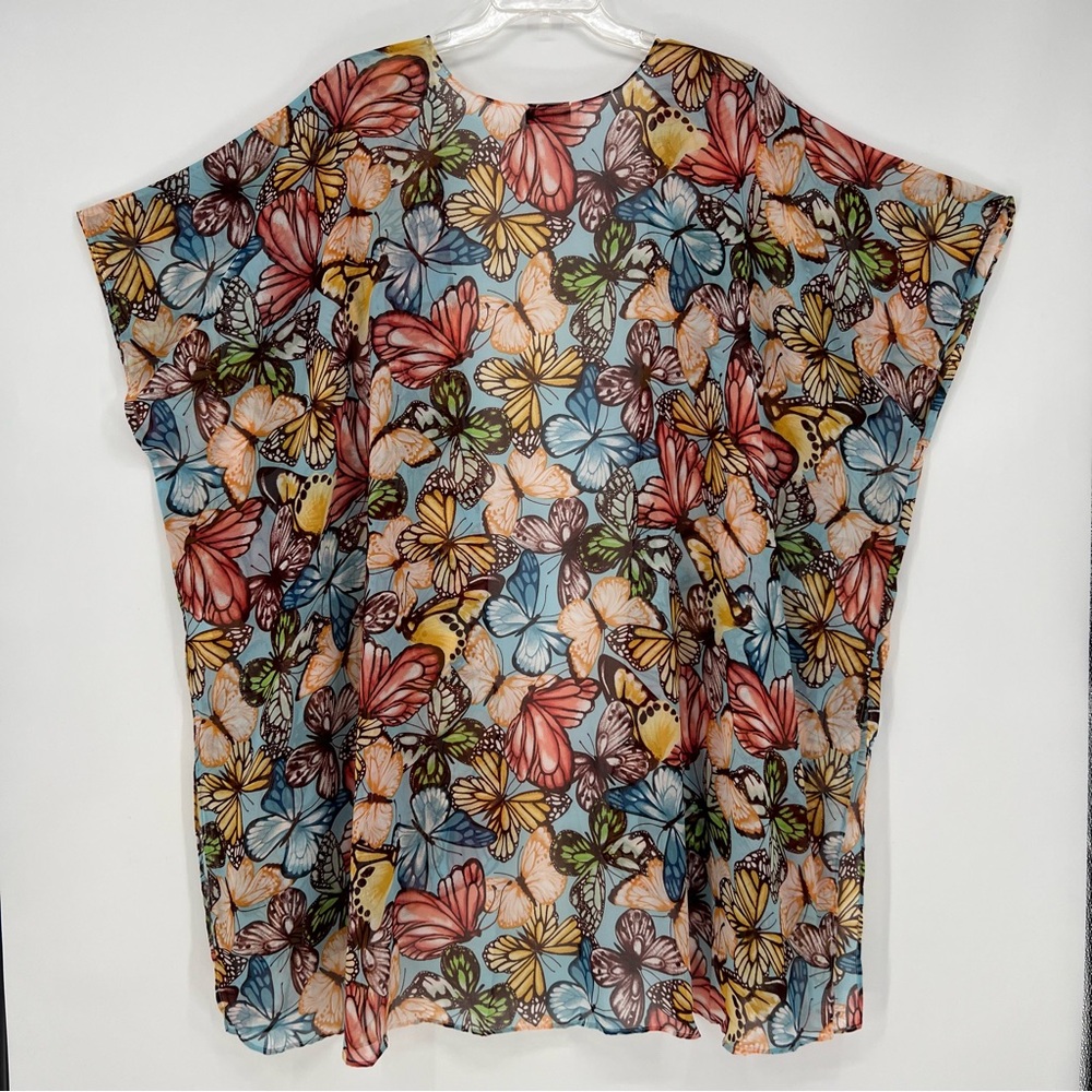 Spin Womens Kimono Plus Size Butterfly Print Multicolored Sheer Flowy NEW - Picture 2 of 8